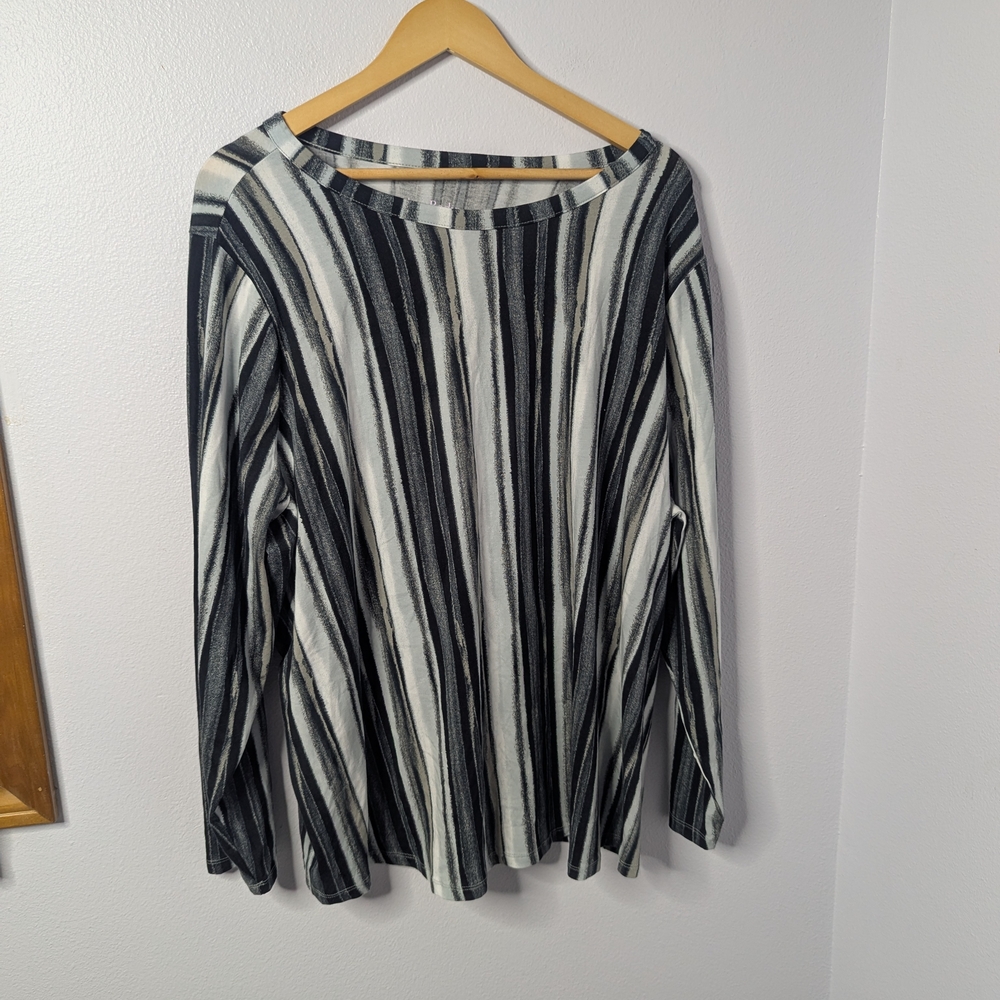AnyBody Cozy Knit Striped‎ Long Sleeve Top 3X